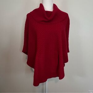 Talbots Womens Red Cable Knit Cowl Neck Wool Blend Poncho Pullover Sweater Small